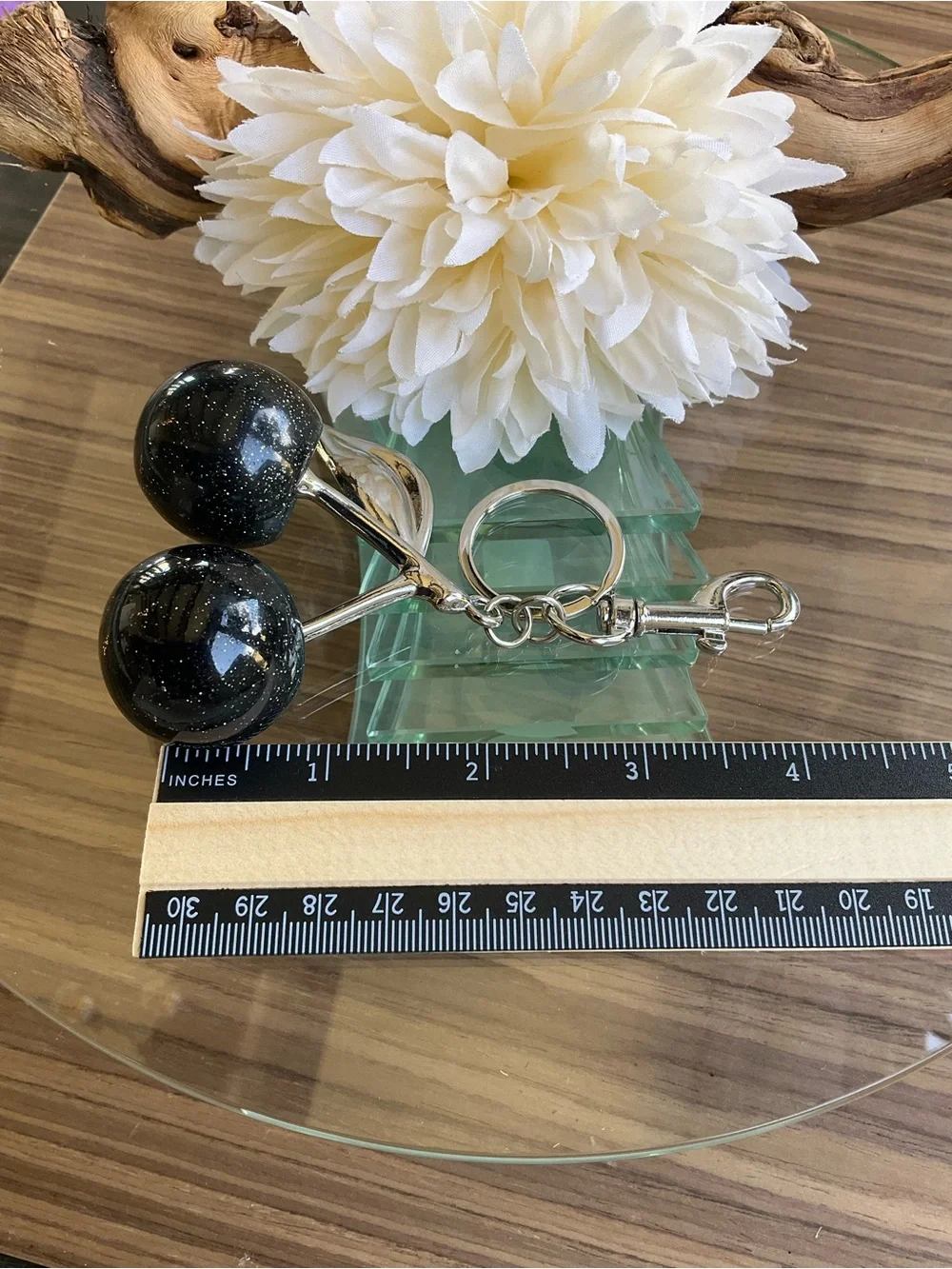 Black Glitter Cherry Keychain
